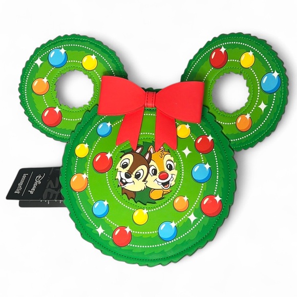 Loungefly Disney Chip & Dale Figural Christmas Wreath Crossbody Bag - Picture 2 of 5